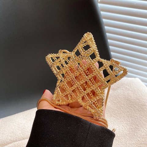 Sternförmige Umhängetasche Aus Hohlem Metallgeflecht Mini Abendtasche Y2K Stil Für Damen Mit Kettenriemen