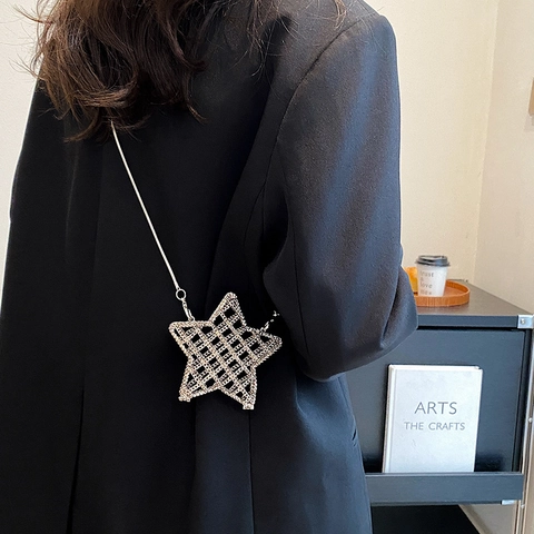 Sternförmige Umhängetasche Aus Hohlem Metallgeflecht Mini Abendtasche Y2K Stil Für Damen Mit Kettenriemen