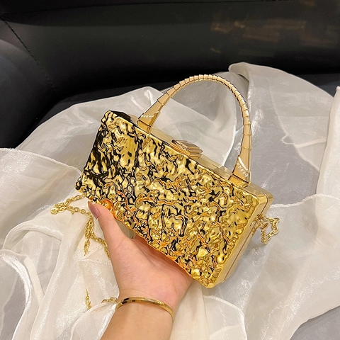 Bolso de Noche de Lujo Acrílico Metálico Mujer Textura Grieta Hielo Onda Bolso de Mano Con Cadena Boda Fiesta Bolso de Hombro