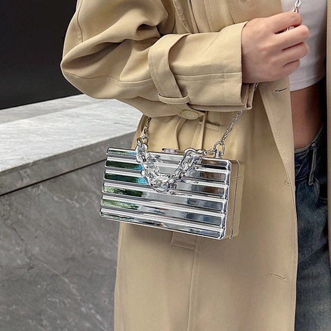 Bolso de Noche de Lujo Acrílico Metálico Mujer Textura Grieta Hielo Onda Bolso de Mano Con Cadena Boda Fiesta Bolso de Hombro
