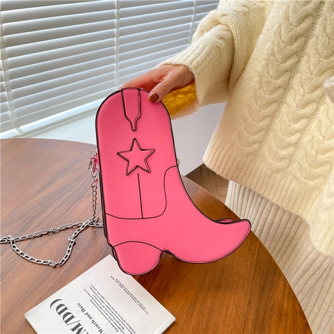 Cowgirl Stiefel Geformte Umhängetasche PU Leder Stern Stickerei Kette Modische Neuheit Handtasche Für Damen
