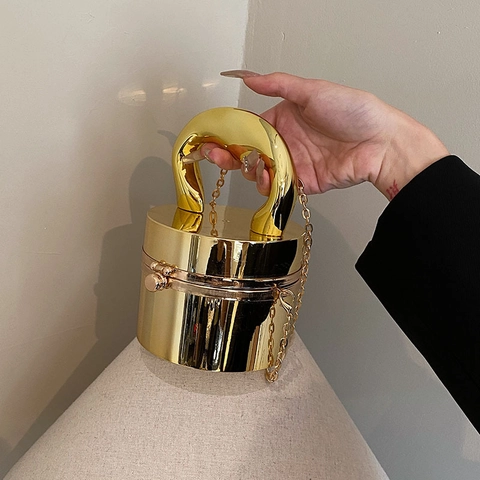 Women Mirror Acrylic Cylindrical Handbag Modern Fashion Cylinder Evening Box Bag With Metal Chain And Top Handle