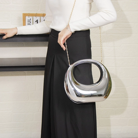 Bolso Bandolera De Acrílico Con Acabado De Espejo Bolso Hobo De Media Luna Brillante Con Cadena Moda De Fiesta Para Mujeres