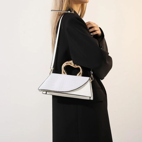 Bolso Bandolera Mujer Patrón Cocodrilo Cuero PU Mango Metal Irregular Solapa Asimétrica Bolso De Mano Elegante