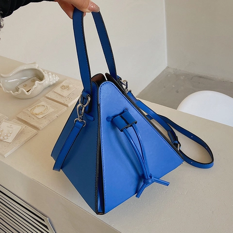 Triangle Pyramid Crossbody Bag PU Leather Drawstring Handbag Unique Geometric Shoulder Purse Modern Aesthetic Women