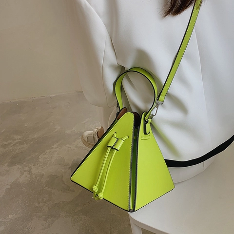 Triangle Pyramid Crossbody Bag PU Leather Drawstring Handbag Unique Geometric Shoulder Purse Modern Aesthetic Women