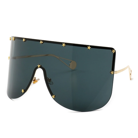Oversized Shield Sunglasses With Metal Star Rivets UV400 Protection One Piece Lens Mask Eyewear For Men Women Party Fashion