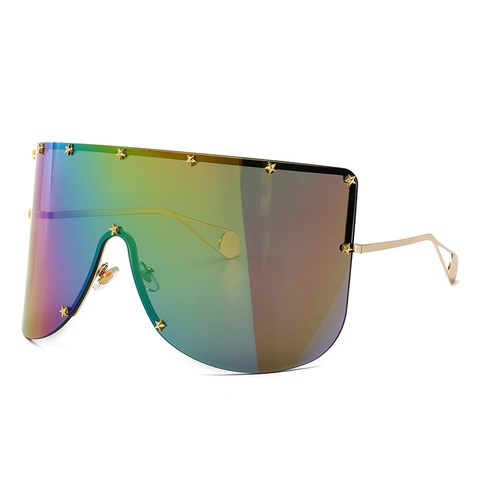 Oversized Shield Sunglasses With Metal Star Rivets UV400 Protection One Piece Lens Mask Eyewear For Men Women Party Fashion