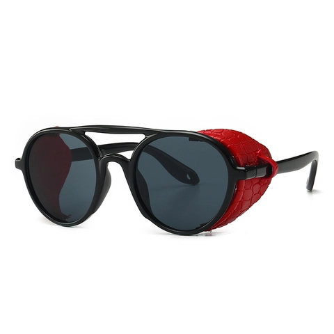 Steampunk Runde Sonnenbrille Mit Kunstleder Seitenschutz Krokodilmuster Vintage UV400 Brille Für Herren Damen