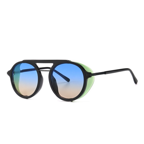 Steampunk Retro Round Sunglasses With Side Shields Double Bridge UV400 Protection Metal Plastic Frame Unisex Eyewear