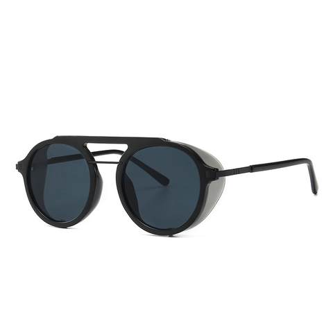 Steampunk Retro Round Sunglasses With Side Shields Double Bridge UV400 Protection Metal Plastic Frame Unisex Eyewear
