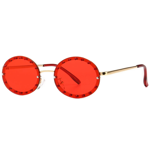 Lunettes De Soleil Rondes Monture En Métal Décorées De Strass Protection UV400 Rétro Surdimensionnées Pour Femmes