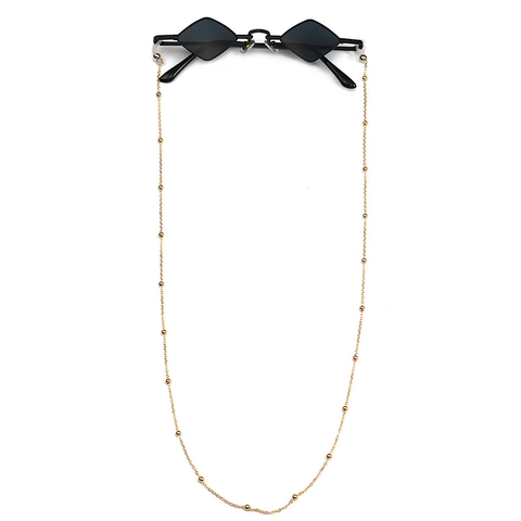 Ruitvormige Zonnebril Metalen Frame UV400 Met Decoratieve Gouden Kralenketting Retro Diamantform Getinte Lenzen Dames
