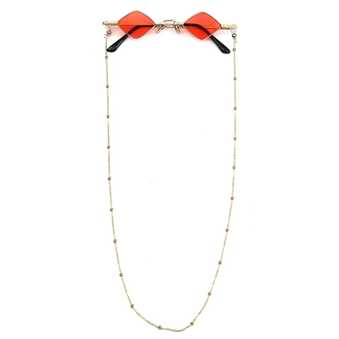 Ruitvormige Zonnebril Metalen Frame UV400 Met Decoratieve Gouden Kralenketting Retro Diamantform Getinte Lenzen Dames
