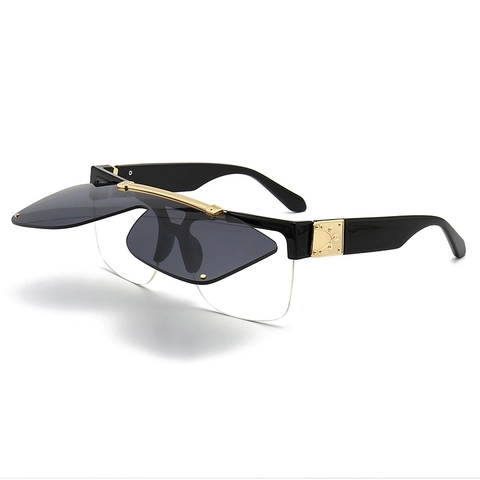 Lunettes De Soleil Relevables Rétro Carrées À Double Verre Monture Métal PC Protection UV400 Steampunk