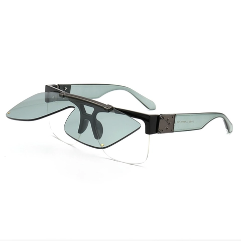 Lunettes De Soleil Relevables Rétro Carrées À Double Verre Monture Métal PC Protection UV400 Steampunk