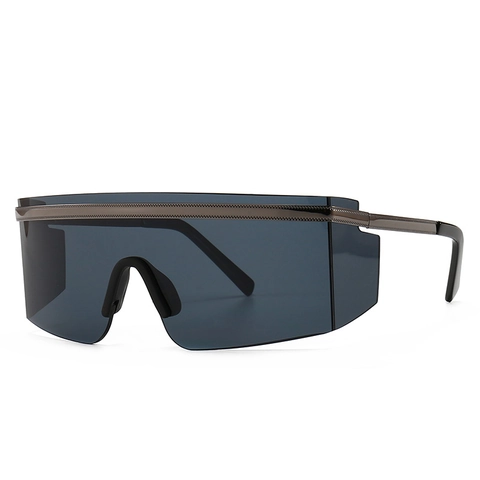 Oversized Shield Sunglasses Metal Top Bar Wrap Around Integrated Lens UV400 Fashion Eyewear Men Women