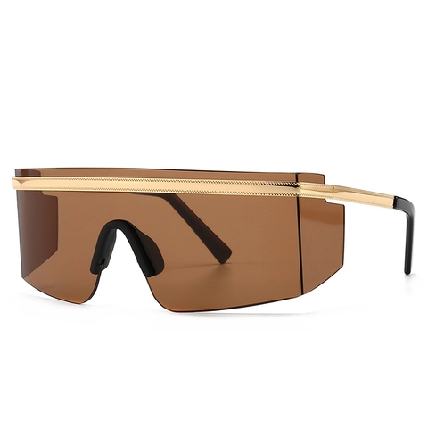 Oversized Shield Sunglasses Metal Top Bar Wrap Around Integrated Lens UV400 Fashion Eyewear Men Women