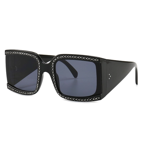 Luxe Oversized Vierkante Strass Zonnebril Voor Dames Vintage D-Montuur UV400 Bescherming Mode Plastic Montuur Zonnebrillen