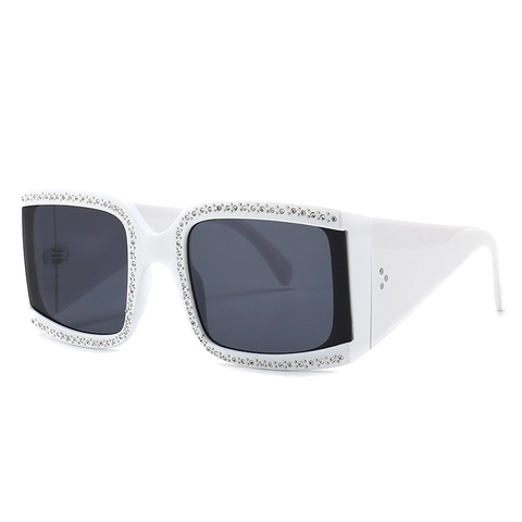 Luxe Oversized Vierkante Strass Zonnebril Voor Dames Vintage D-Montuur UV400 Bescherming Mode Plastic Montuur Zonnebrillen
