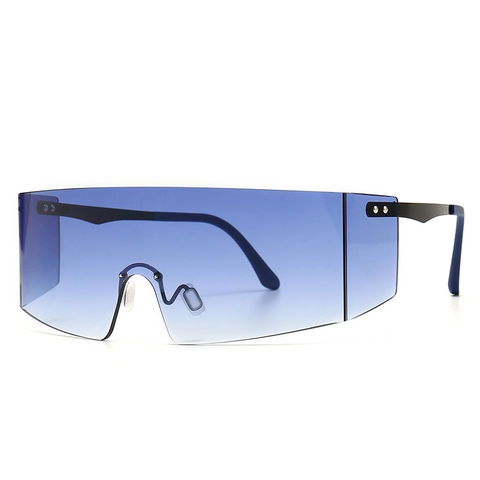 Fashion Oversized Shield Sunglasses For Men Women One Piece Frame PC Lens UV400 Protection Metal Legs Rimless Eyewear Street Style