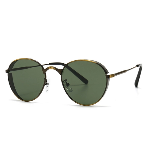Gafas de Sol Punk Redondas Vintage para Mujer Hombre Marco de Metal Lentes de PC Protección UV400 Gafas de Moda Retro