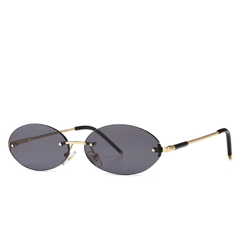 Vintage Rimless Oval Sunglasses Women Men Metal Frame UV400 Gradient Narrow Lens Trendy Street Style Sun Glasses