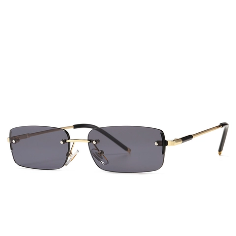 Vintage Rimless Rectangular Sunglasses For Women Men Metal Frame PC Lens UV400 Fashion Narrow Sun Glasses Streetwear Eyewear