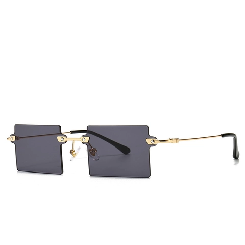 Rectangular Rimless Sunglasses Metal Frame UV400 Fashion Retro Eyewear Tinted Lens For Women Men Trendy