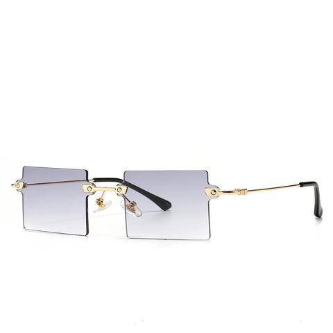 Rectangular Rimless Sunglasses Metal Frame UV400 Fashion Retro Eyewear Tinted Lens For Women Men Trendy