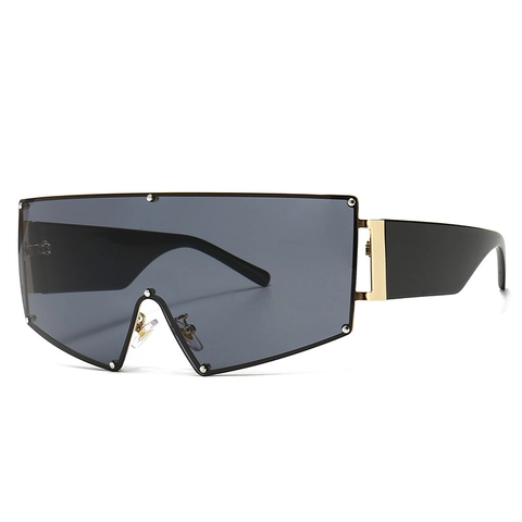 Übergroße Shield Sonnenbrille Nietendekor UV400 Schutz Einteiliges Brillenglas Moderne Mode Unisex