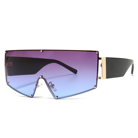 Übergroße Shield Sonnenbrille Nietendekor UV400 Schutz Einteiliges Brillenglas Moderne Mode Unisex