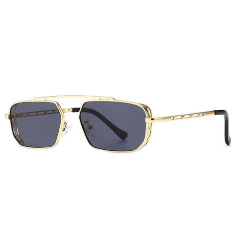 Retro Square Metal Frame Sunglasses Hollow Out Mesh Double Bridge PC Lens UV400 Eyewear For Men Women