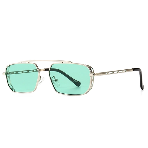 Retro Square Metal Frame Sunglasses Hollow Out Mesh Double Bridge PC Lens UV400 Eyewear For Men Women
