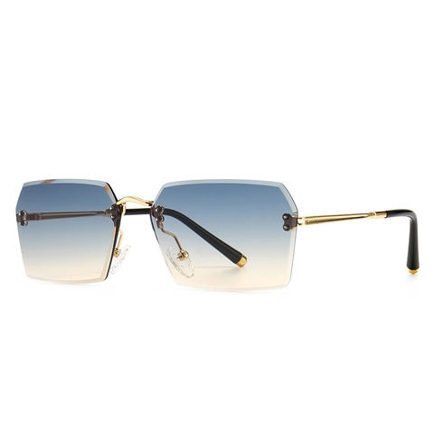 Lunettes De Soleil Sans Monture Rectangulaires Verres Dégradés Monture Métal Vintage Rétro Pour Femmes Hommes