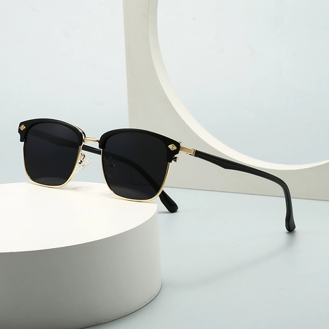 Retro Browline Polarized Sunglasses UV400 Protection Metal Plastic Half Frame Classic Vintage Fashion Eyewear Unisex
