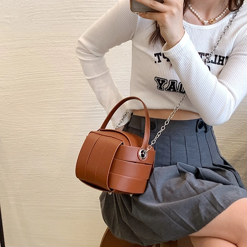 Bolso De Mano Tejido Mujer Cuero PU Diseño Cubo Bloques De Color Caja Bolso Bandolera Con Cadena Plateada Moda Streetwear