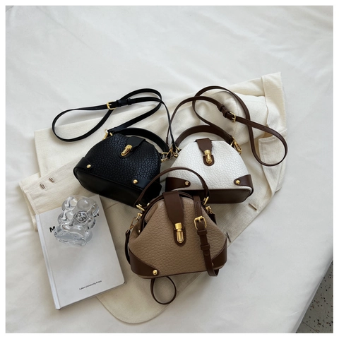 Vintage Damen Umhängetasche PU Leder Crossbody Handtasche Doctor Shell Form Spleißen Gold Verschluss Verstellbarer Gurt