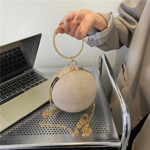Borsa Da Sera Sferica Pochette A Sfera Con Strass Manico Rotondo Tracolla A Catena Metallica Per Feste Matrimoni