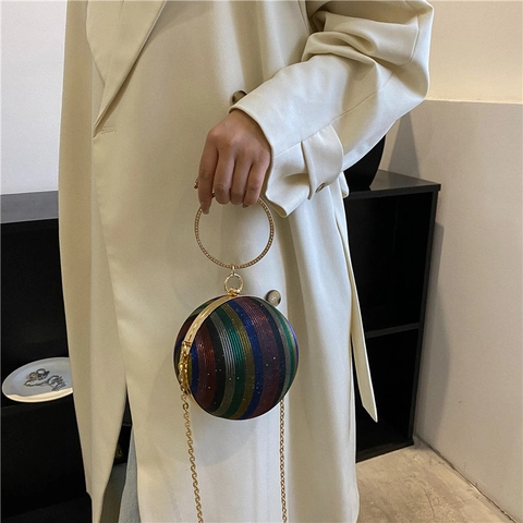 Borsa Da Sera Sferica Pochette A Sfera Con Strass Manico Rotondo Tracolla A Catena Metallica Per Feste Matrimoni