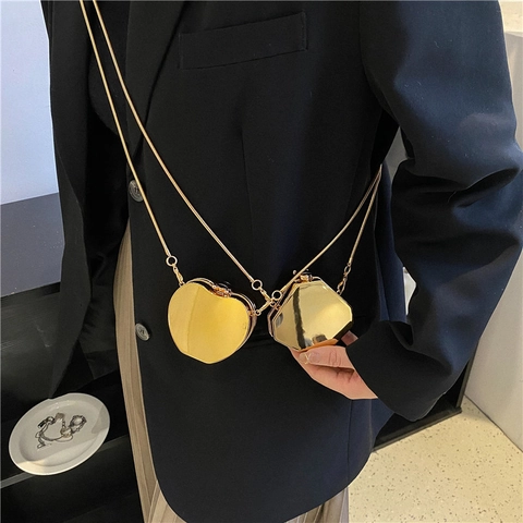 Mini Borsa Da Sera Oro Specchio Lucido Acrilico Piccola Borsa A Tracolla Catena Cuore Quadrato Forma Geometrica Accessorio Festa Donna