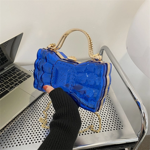 Abendtasche Clutch In Schleifenform Transparente Acryl Handtasche Mit Goldener Metallkette Und Griff Für Damen Party