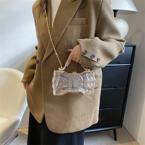 Abendtasche Clutch In Schleifenform Transparente Acryl Handtasche Mit Goldener Metallkette Und Griff Für Damen Party