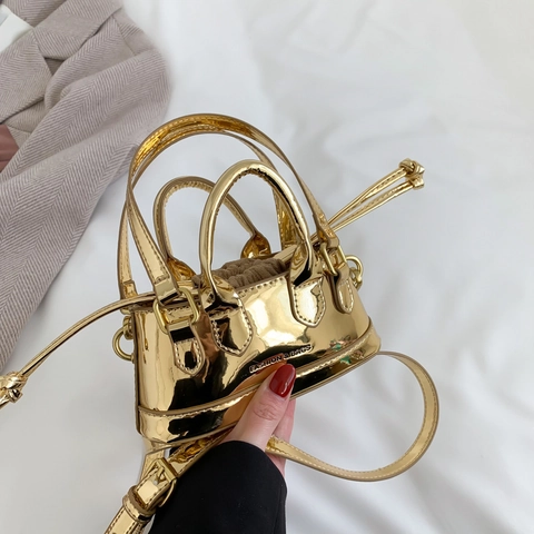 Mini Crossbody Bag Patent Leather PU Shiny Mirror Small Square Bag With Draw Closure Interior Fashion For Women