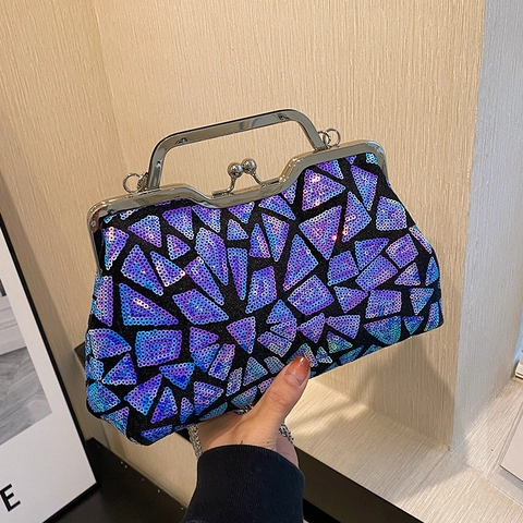 Vintage Pailletten Abendtasche Clutch Mit Geometrischem Muster Metallgriff Und Abnehmbarem Kettenriemen Für Damen Party