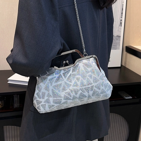 Vintage Pailletten Abendtasche Clutch Mit Geometrischem Muster Metallgriff Und Abnehmbarem Kettenriemen Für Damen Party