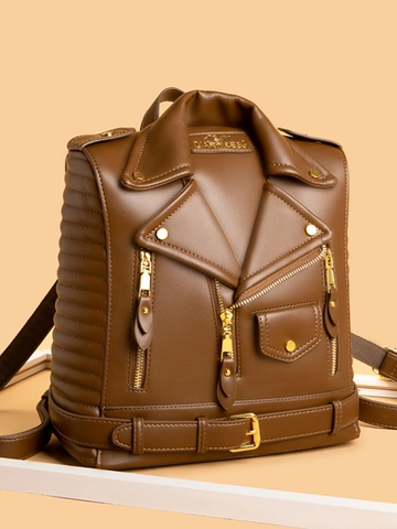 Damen Rucksack PU Leder Motorradjacke Stil Mode Streetwear Biker Tasche Mit Goldenen Nieten Hardware Große Kapazität