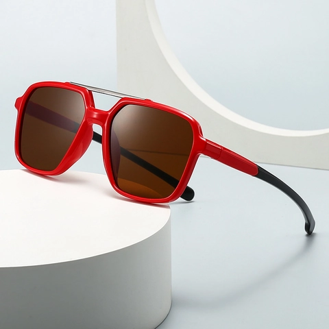 Polarized Square Sunglasses For Men Women UV400 Protection Double Bridge PC Plastic Frame Retro Pilot Fashion Eyewear