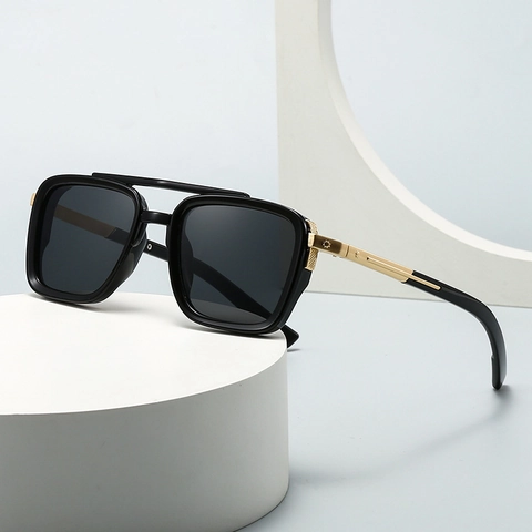 Square Aviator Sunglasses PC Metal Frame Double Bridge Retro UV400 Protection Fashion Eyewear For Men Women