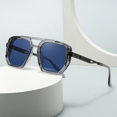 Retro Square Sunglasses For Men Women Double Bridge Vintage PC Frame Metal Temples UV400 Protection Trendy Eyewear
